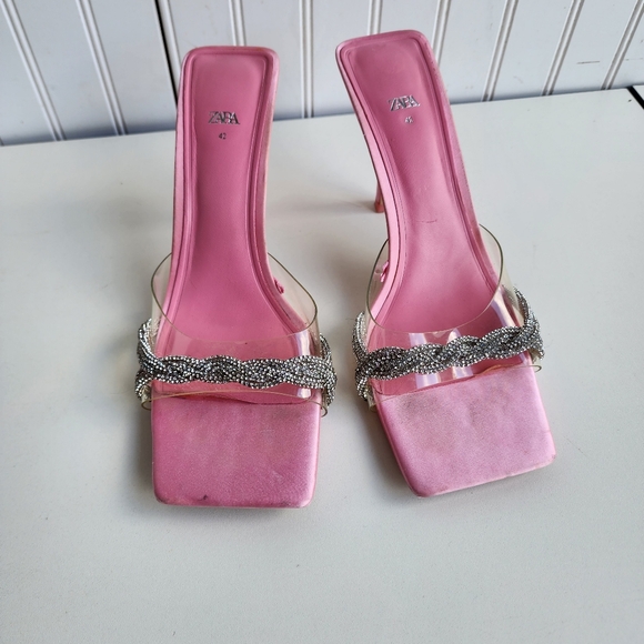 Zara Pink High Heel Slippers Women Heeled Sandals Woman Heels Sz 42 US Size 11 - Picture 2 of 10
